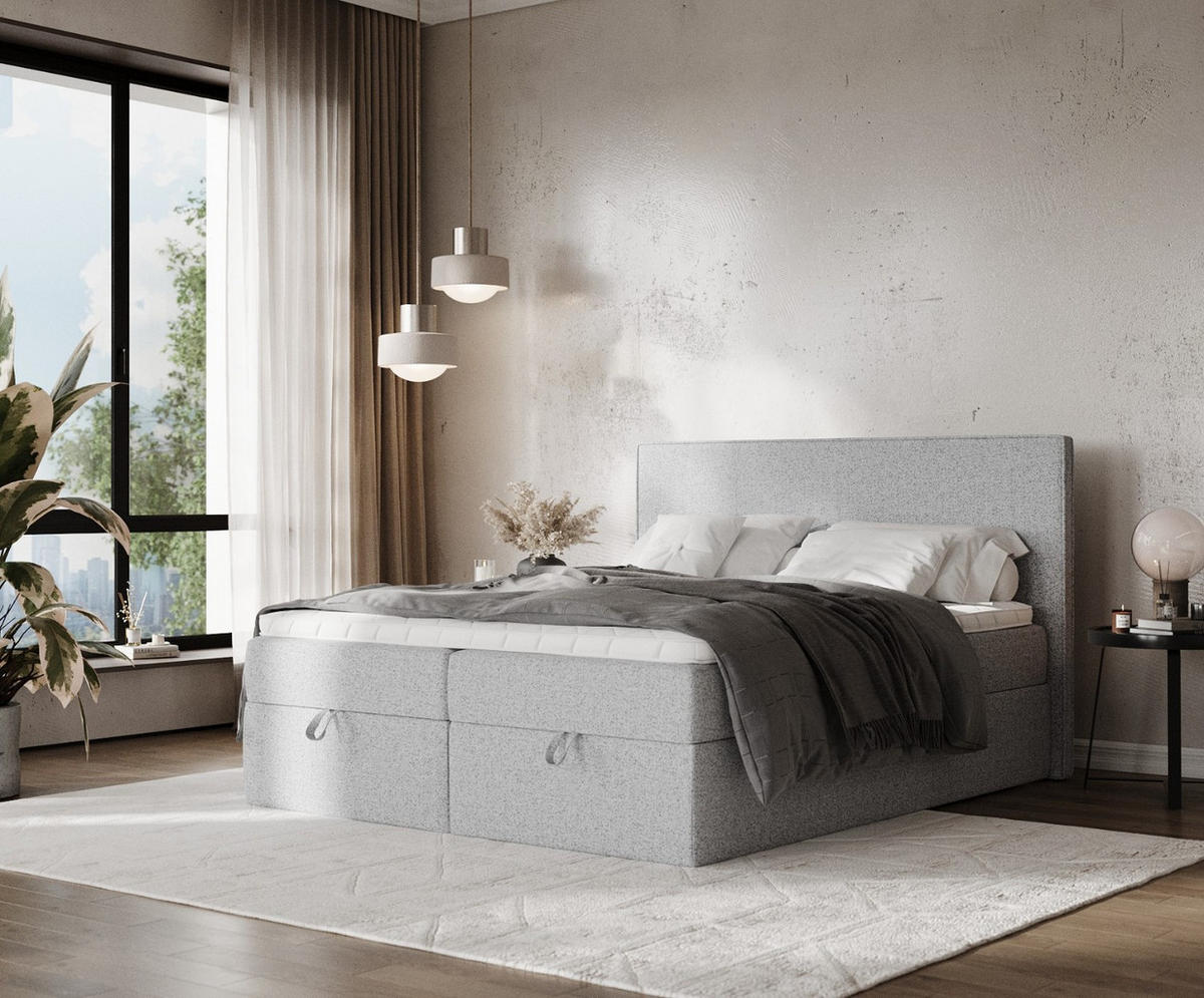 BOXBETT Velma 140/200 cm Grau im Riva Stoff - Schwarz/Grau, Holz/Holzwerkstoff (140/200cm) - AltaBeds