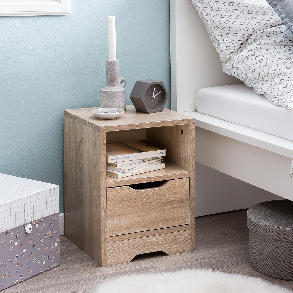 NACHTTISCH Modern Schublade Ablage Kratzfest ILM, Beige 31x31x43 cm - Beige, Holz (31/43/31cm) - KADIMA DESIGN