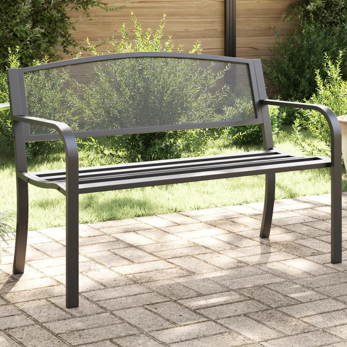 GARTENBANK 119 cm Schwarz Stahl - Schwarz, Metall (119/82/52cm) - furnicato