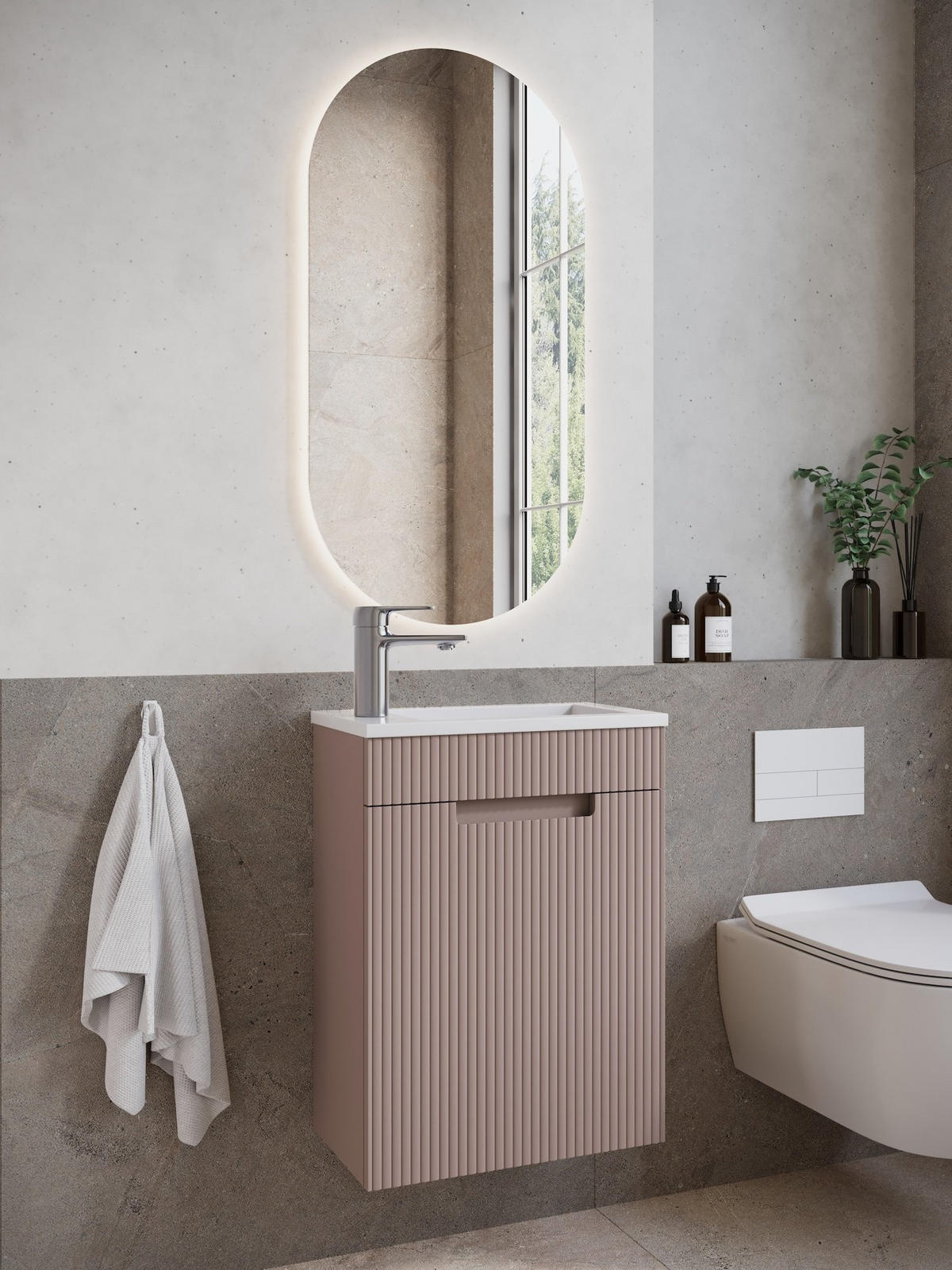 GÄSTE-WC-MÖBELSET Thermis 2 Teile Rose - 40 x 22 x 53 cm - Rosa, Holz (40/53/22cm) - Badplaats