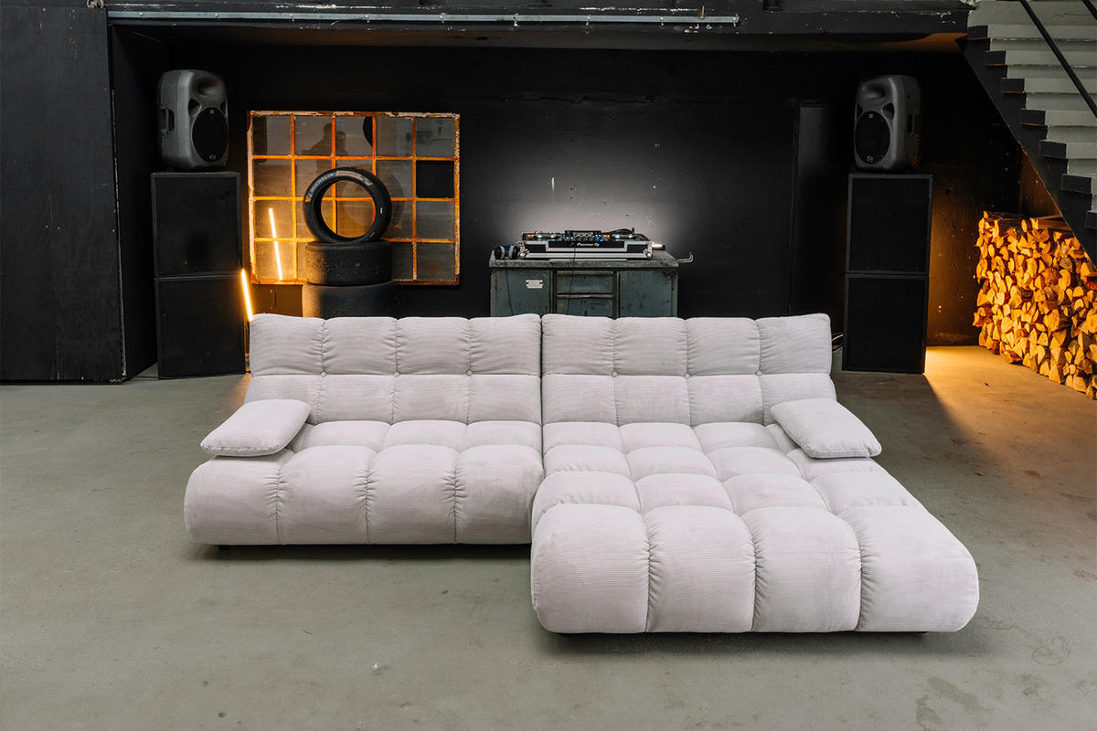 SITZGRUPPE VIVIEN 3ER SET Silber Cord - Silberfarben, Kunststoff/Textil (510/85/359cm) - KAWOLA