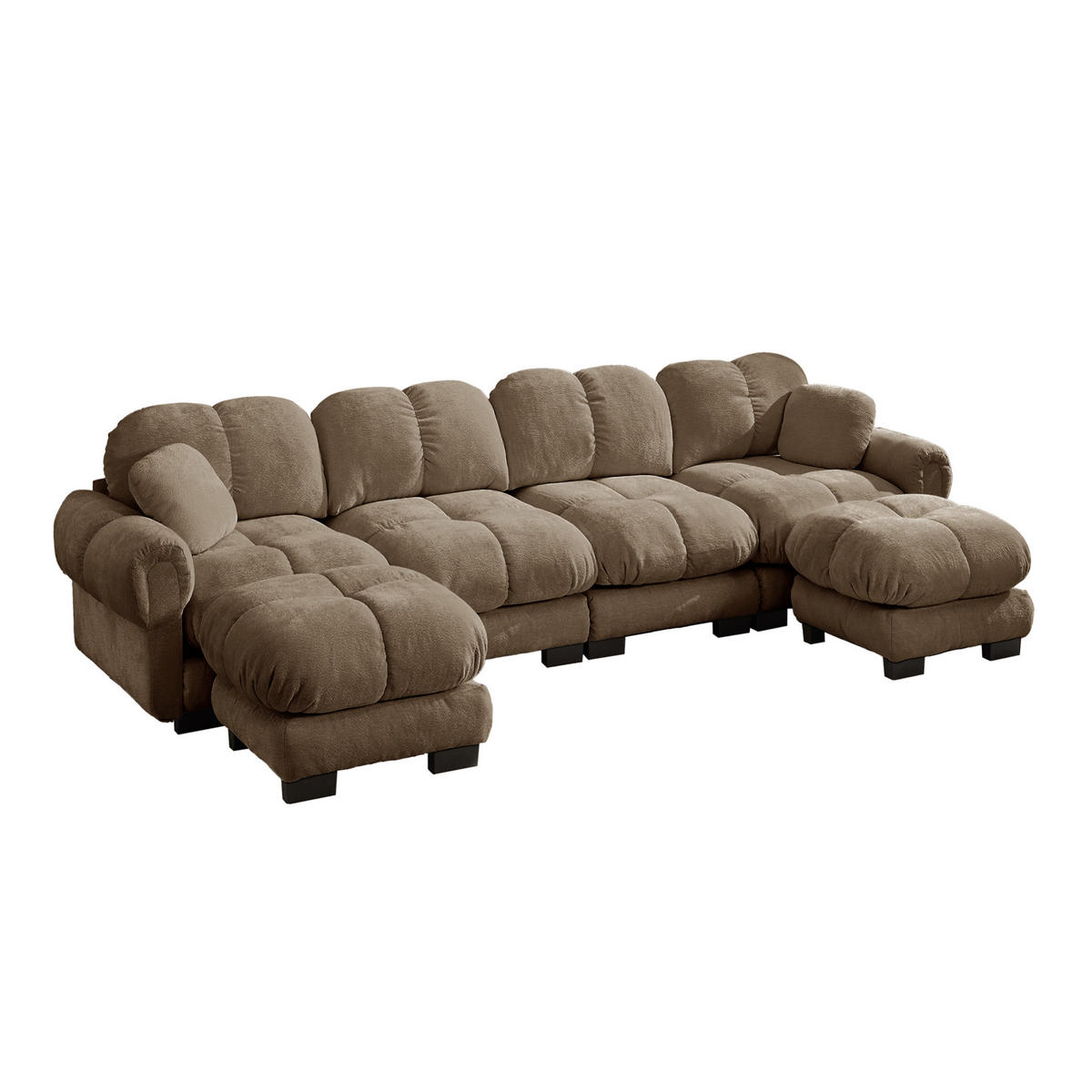 SOFA U-Form mit Steckverbindungen 4-tlg. Chenille Braun - Braun, Holz (149/90/330.1cm) - Meubliv