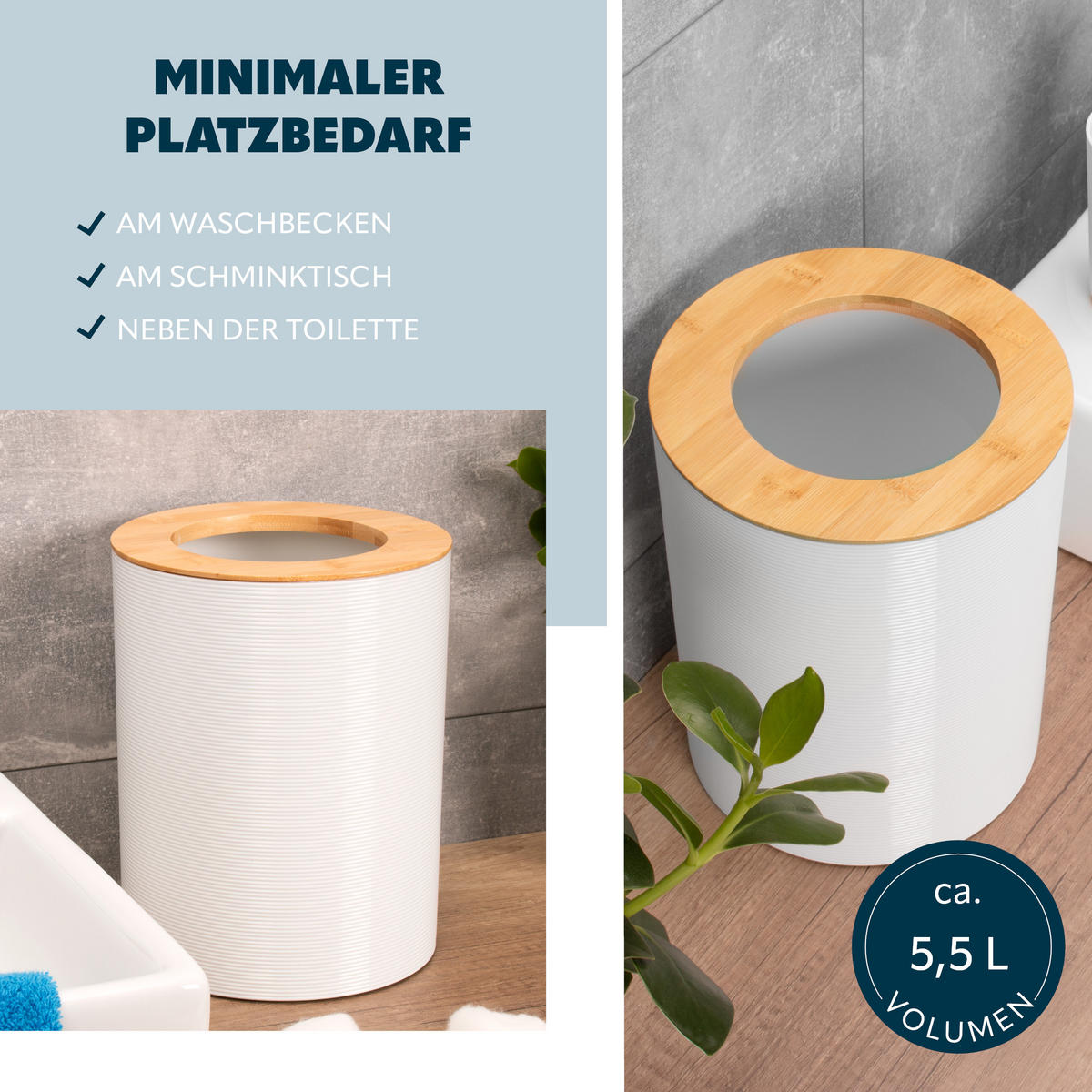 KOSMETIKEIMER SEGNO 5,5 Liter, weiß - Weiß, Kunststoff (19/24.5/19cm) - bremermann