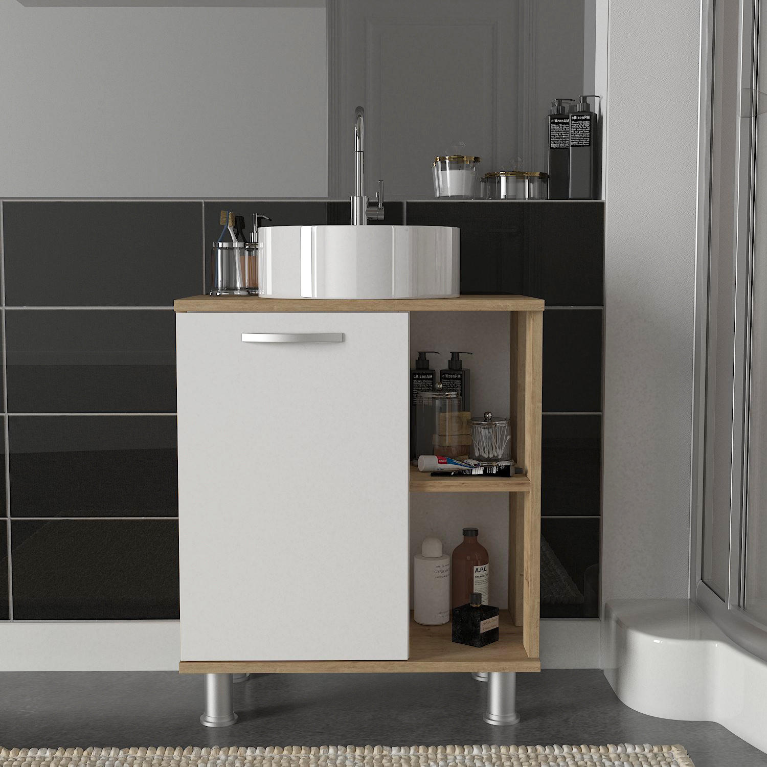 WASCHBECKENUNTERSCHRANK Golda Weiß-Safir - Beige/Weiß, Holzwerkstoff (60/71.8/31.6cm) - moebel17