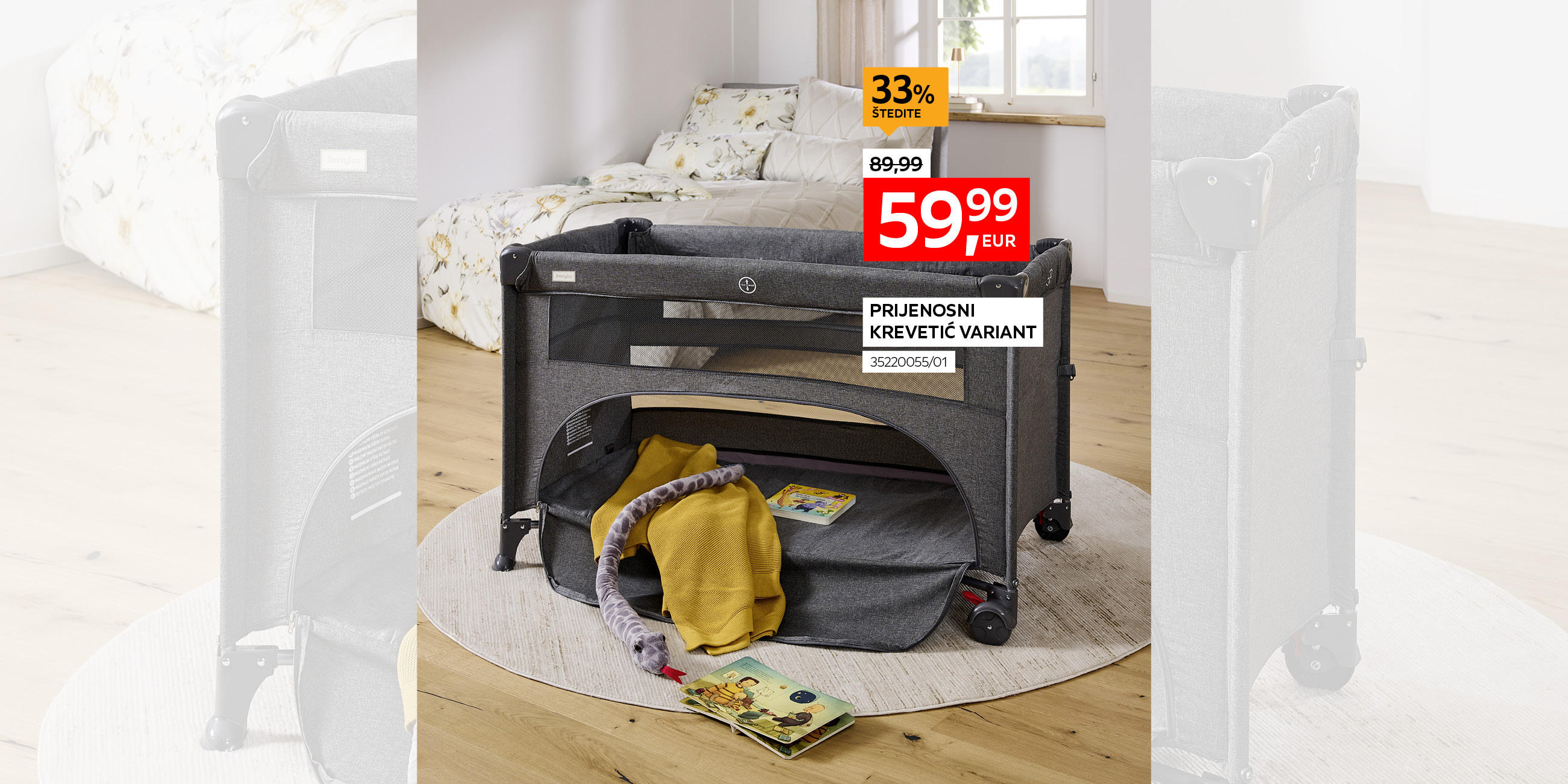 prijenosni krevetić Variant 35220055/01 umjesto 89,99 € 59,99 € Štedite 33%