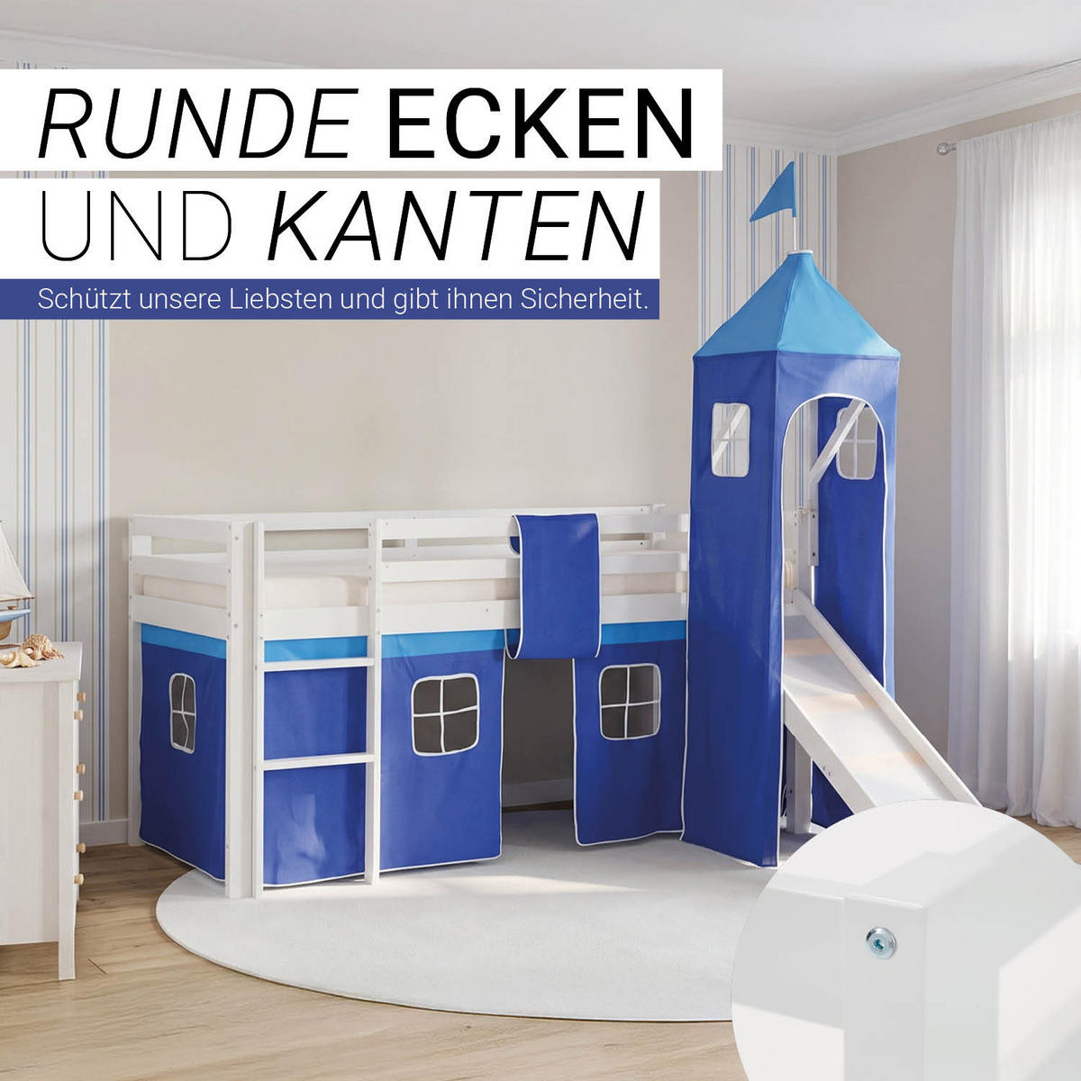 HOCHBETT mit Rutsche Turm 90/200 cm Blau - Blau/Weiß, Holz - Homestyle4u