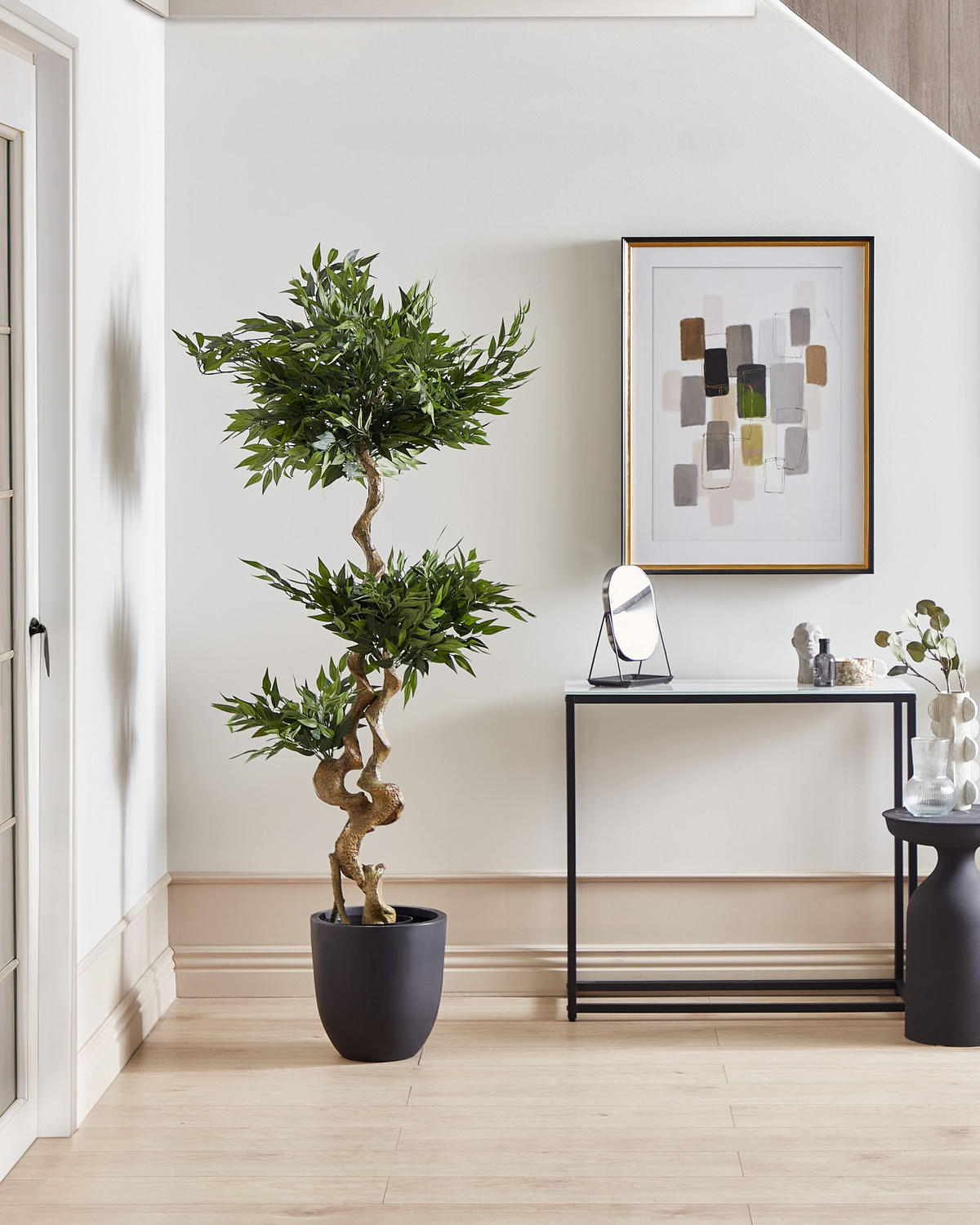 KUNSTPFLANZE im Blumentopf 166 cm Grün/Schwarz Ruscus Tree - Schwarz/Grün, Kunststoff (166cm) - Beliani
