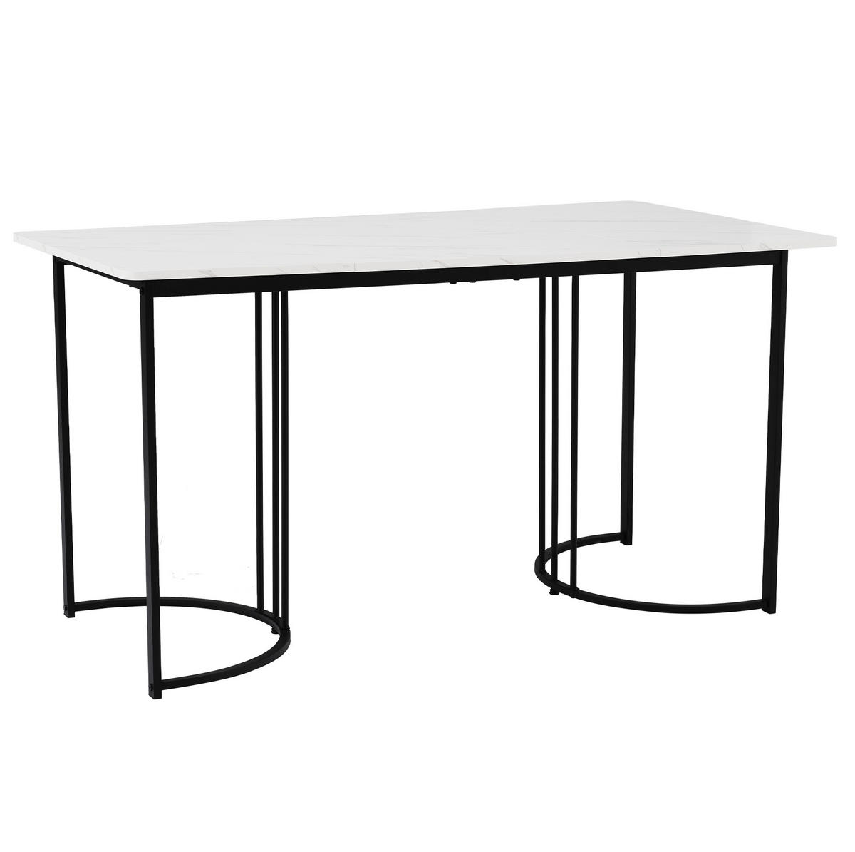 JEDÁLENSKÝ stôl 140/80 cm biely, MDF s mramorovým dekorom a kovovou konštrukciou - biela, kompozitné drevo (140/80/75cm) - BEAOK