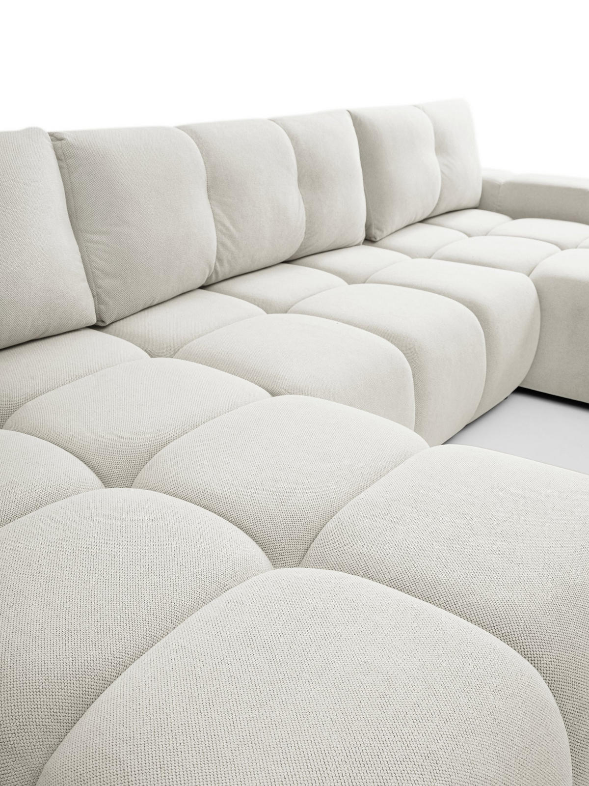 WOHNLANDSCHAFT DUCA U Creme Jersey mit Schlaffunktion - Creme, Holz (359/88/177cm) - MASSENO