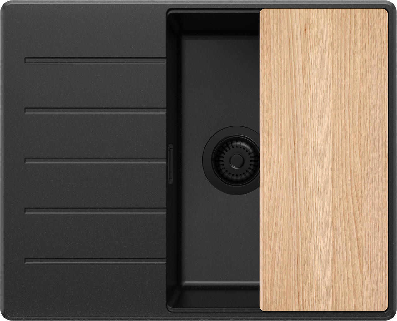 SPÜLBECKEN Kopenhagen, 2-er set Alles Schwarz 62/50 cm 1 Becken + Ablauf-Set + Schneidebrett ab 45er Unterschrank - Beige/Schwarz, Kunststoff (62/20/50cm) - Primagran