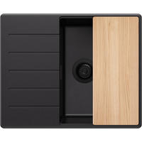 SPÜLBECKEN Kopenhagen, 2-er set Alles Schwarz 62/50 cm 1 Becken + Ablauf-Set + Schneidebrett ab 45er Unterschrank - Beige/Schwarz, Kunststoff (62/20/50cm) - Primagran