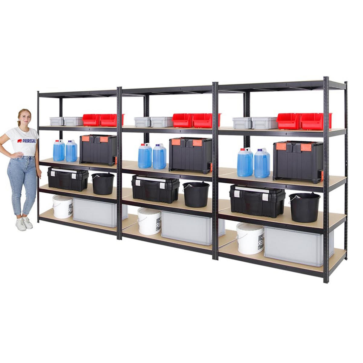SCHWERLASTREGAL Taurus 3er-Set mit 3x 180x120x60 cm Fachlast 175 kg Schwarz - Schwarz, Metall (360/180/60cm) - PROREGAL