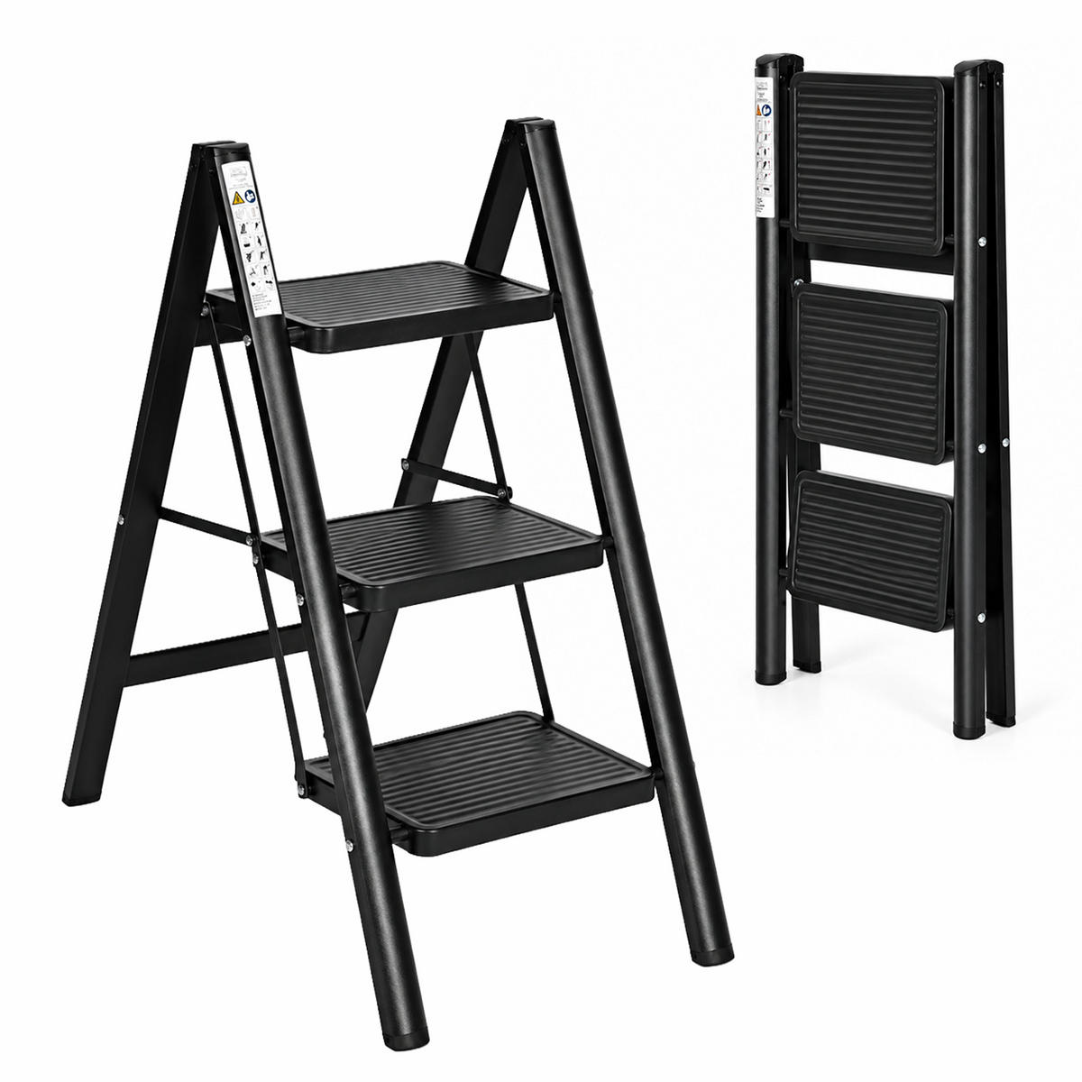 KLAPPTRITTLEITER 3 Stufen Schwarz - Schwarz, Kunststoff/Metall (41/84.5/66cm) - Mat-Haus