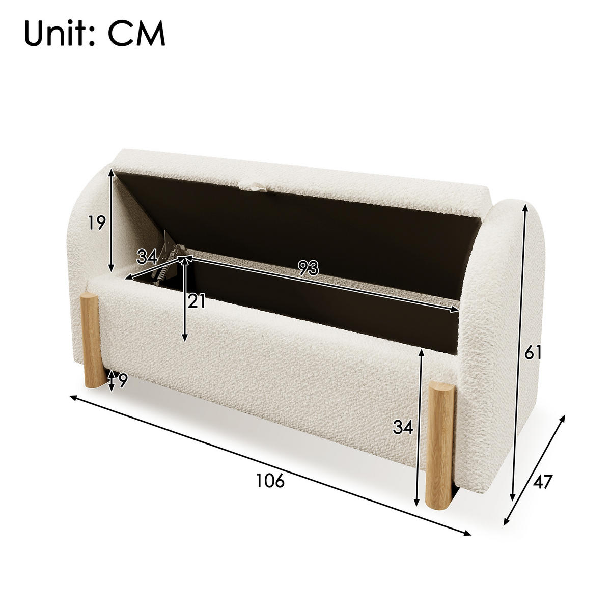 BETTBANK 106x47x61 cm Weiß mit Stauraum - Weiß, Holz (106/61/47cm) - FLIEKS