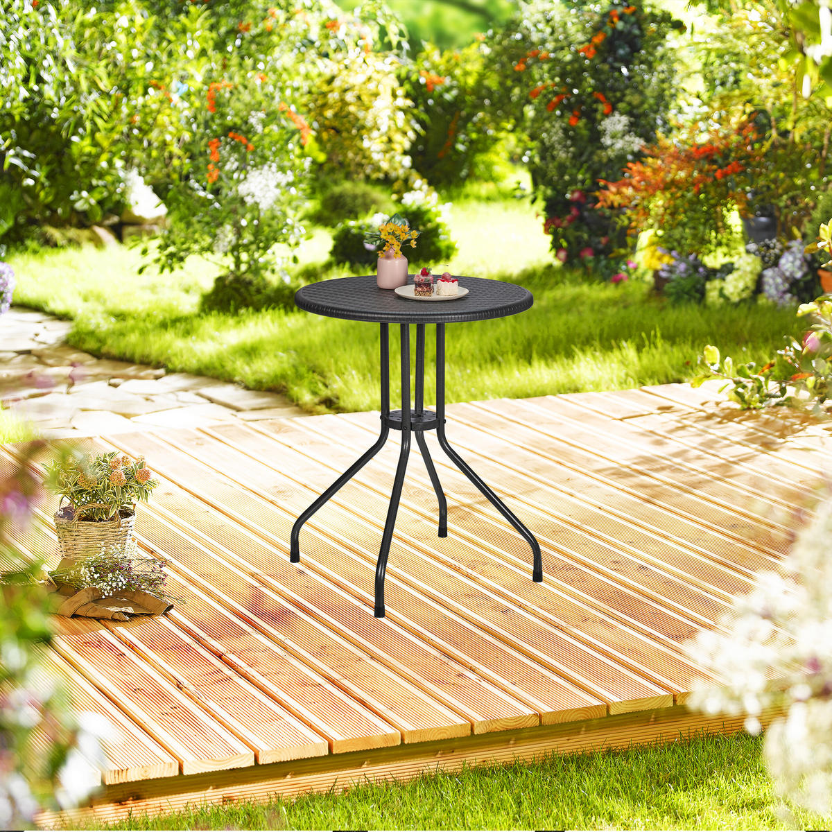 GARTENTISCH - Schwarz, Kunststoff/Metall (60/60/73cm) - Relaxdays