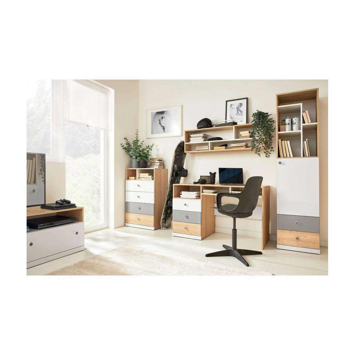 SCHLAFZIMMER Set 5-tlg. PIXEL System – Sonoma Eiche / Grau - Grau, Holzwerkstoff (45/190/40cm) - hi-markt