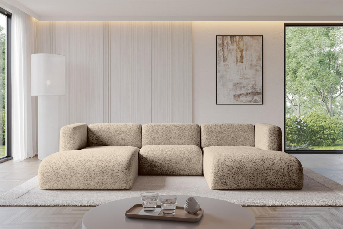WOHNLANDSCHAFT MIRA-U1 317x179x70 Braun Velours - Schwarz/Braun, Holzwerkstoff/Kunststoff (317/70/179cm) - ALTDECOR