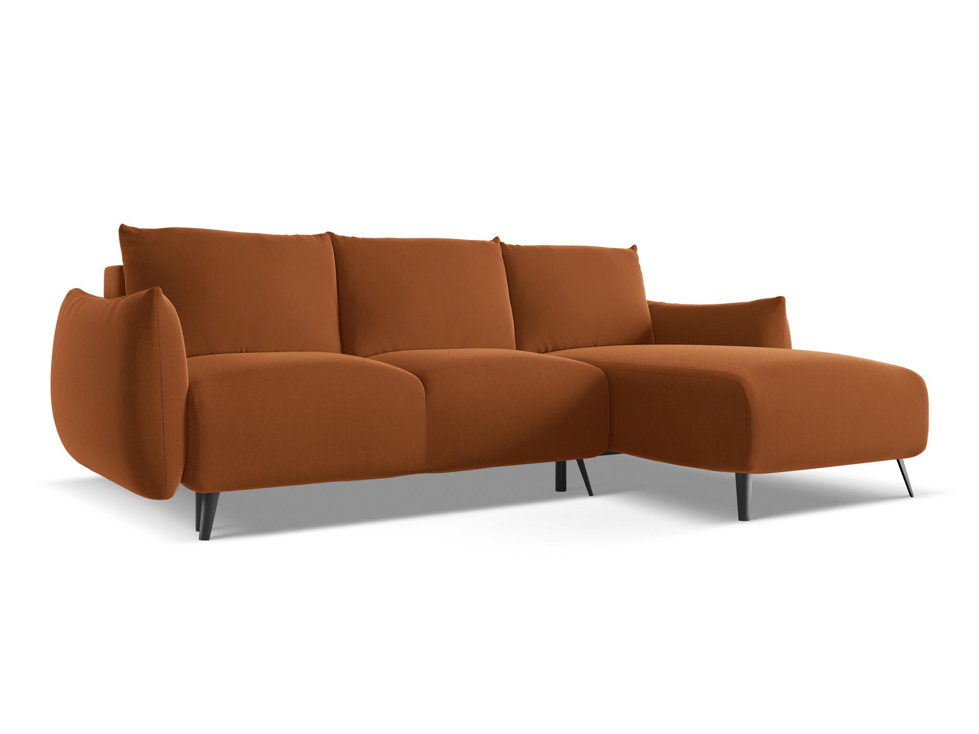 ECKSOFA mit Schlaffunktion Samt Stoff Orange - Terra cotta/Schwarz, Textil/Metall (242/162cm) - Makamii