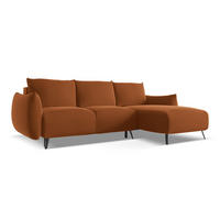 ECKSOFA mit Schlaffunktion Samt Stoff Orange - Terra cotta/Schwarz, Textil/Metall (242/162cm) - Makamii