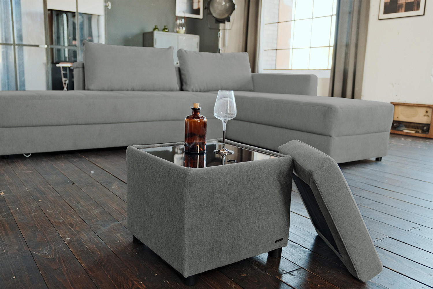 HOCKER IDA Silber Webstoff - Silberfarben, Textil (45/45/45cm) - KAWOLA