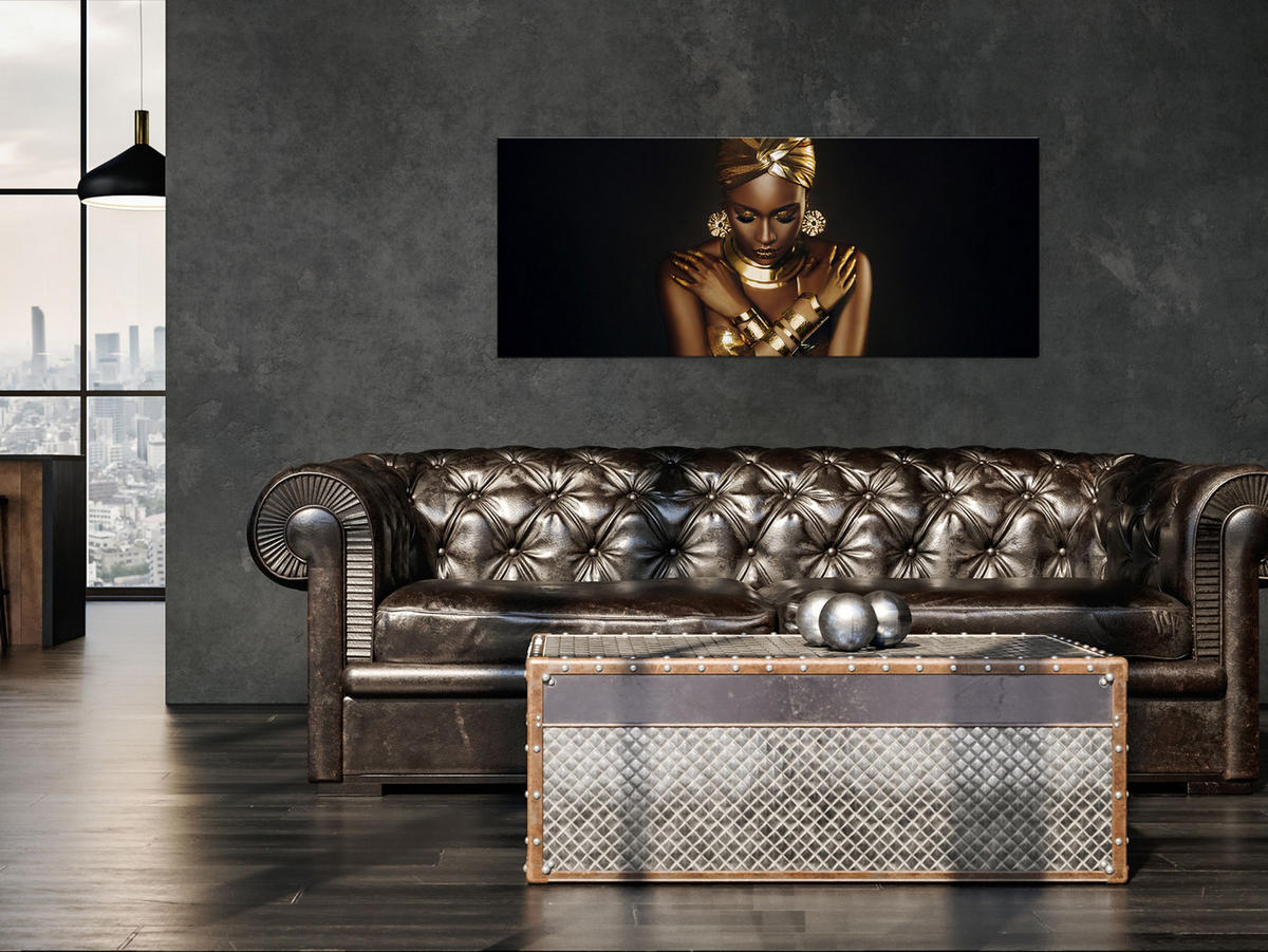 GLASBILD 125x50 cm Frau schwarz gold - Braun, Glas (125/50cm) - artissimo