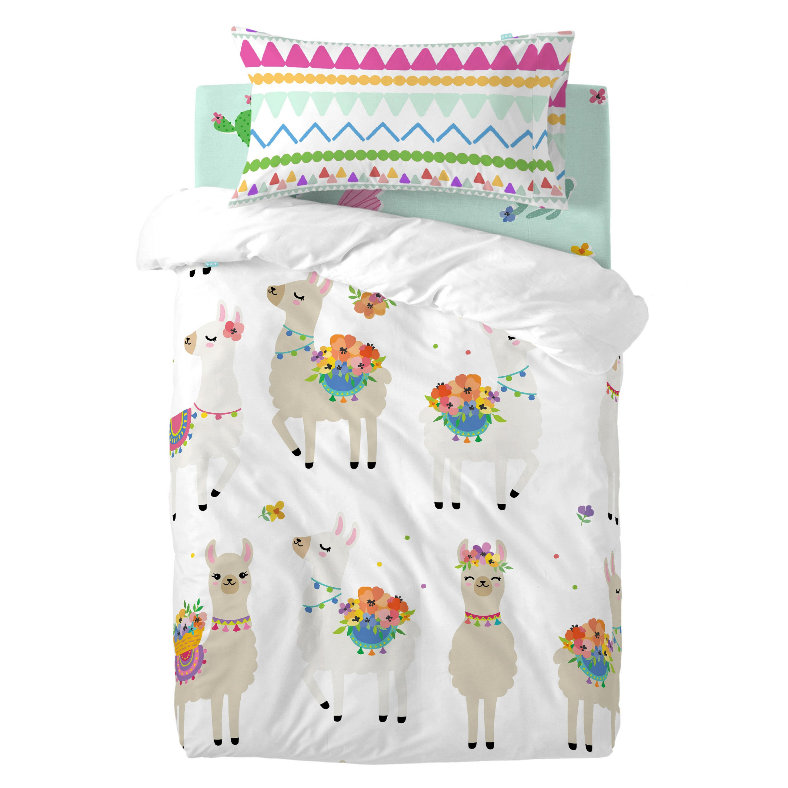 BETTBEZUG 2er-Set teiliges cute llamas 100x120 cm (kinderbett) mehrfarbig - Multicolor, Textil (100/120cm) - Happy Friday