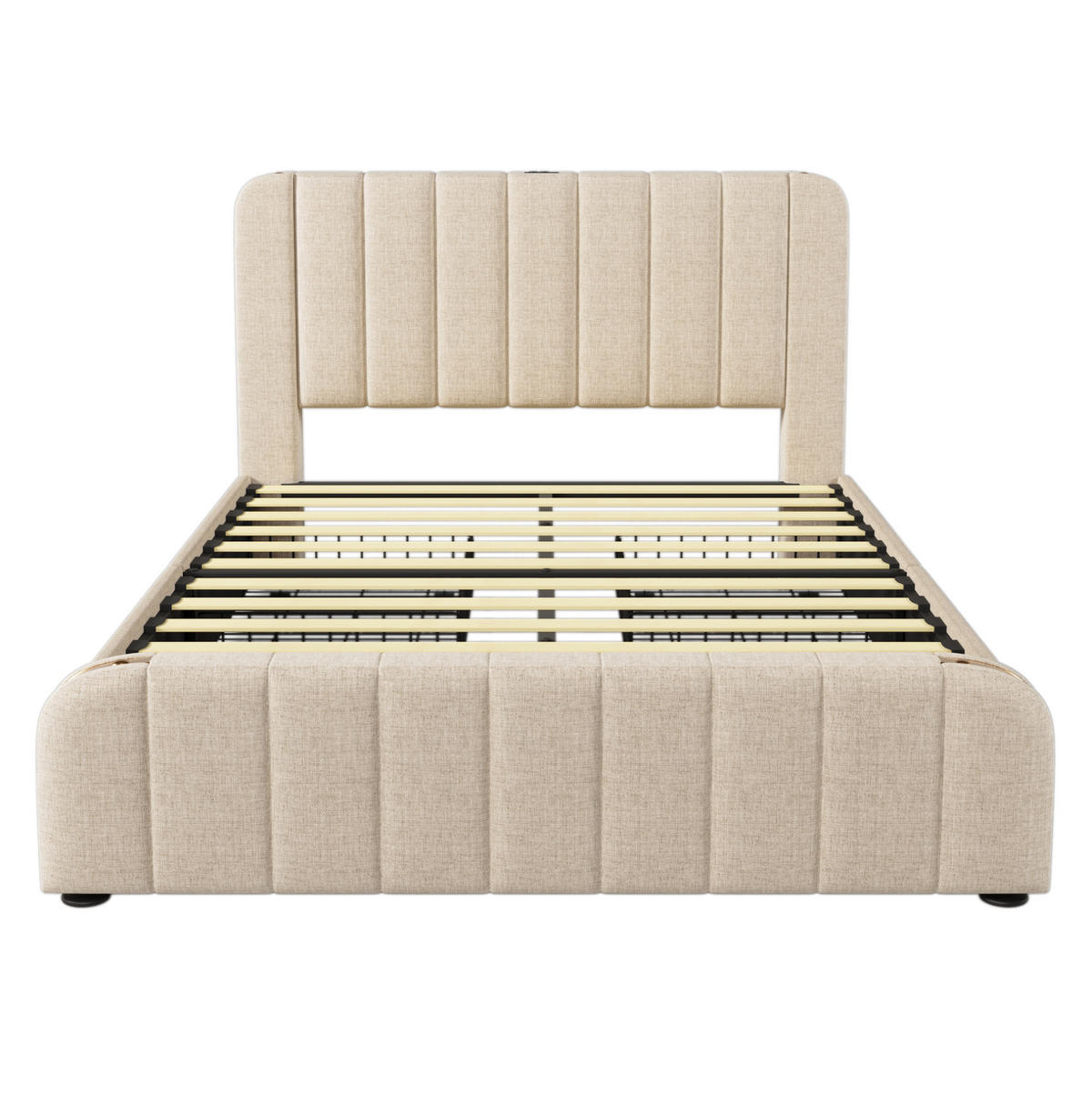 POLSTERBETT aus Leinen 160x200 cm in Beige mit USB- & Typ-C-Ladefunktion - Beige, Textil (160/200cm) - Modfu