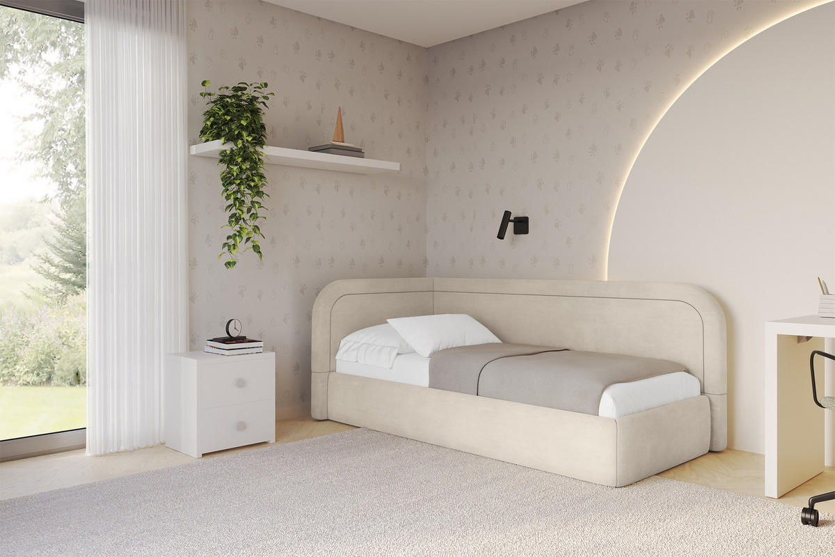 EINZELLBETT Jugendbett mit Bettkasten, Rechts - JOVY 80x200 Beige - Naturfarben, Holzwerkstoff/Textil (80/200cm) - ALTDECOR