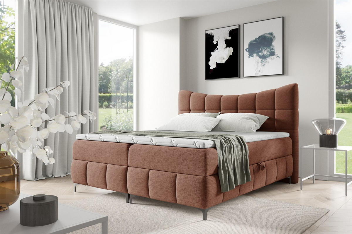 BOXBETT Charles Premi.. In Aragon - Rotbraun, Holzwerkstoff/Textil (120/200cm) - Fun Möbel