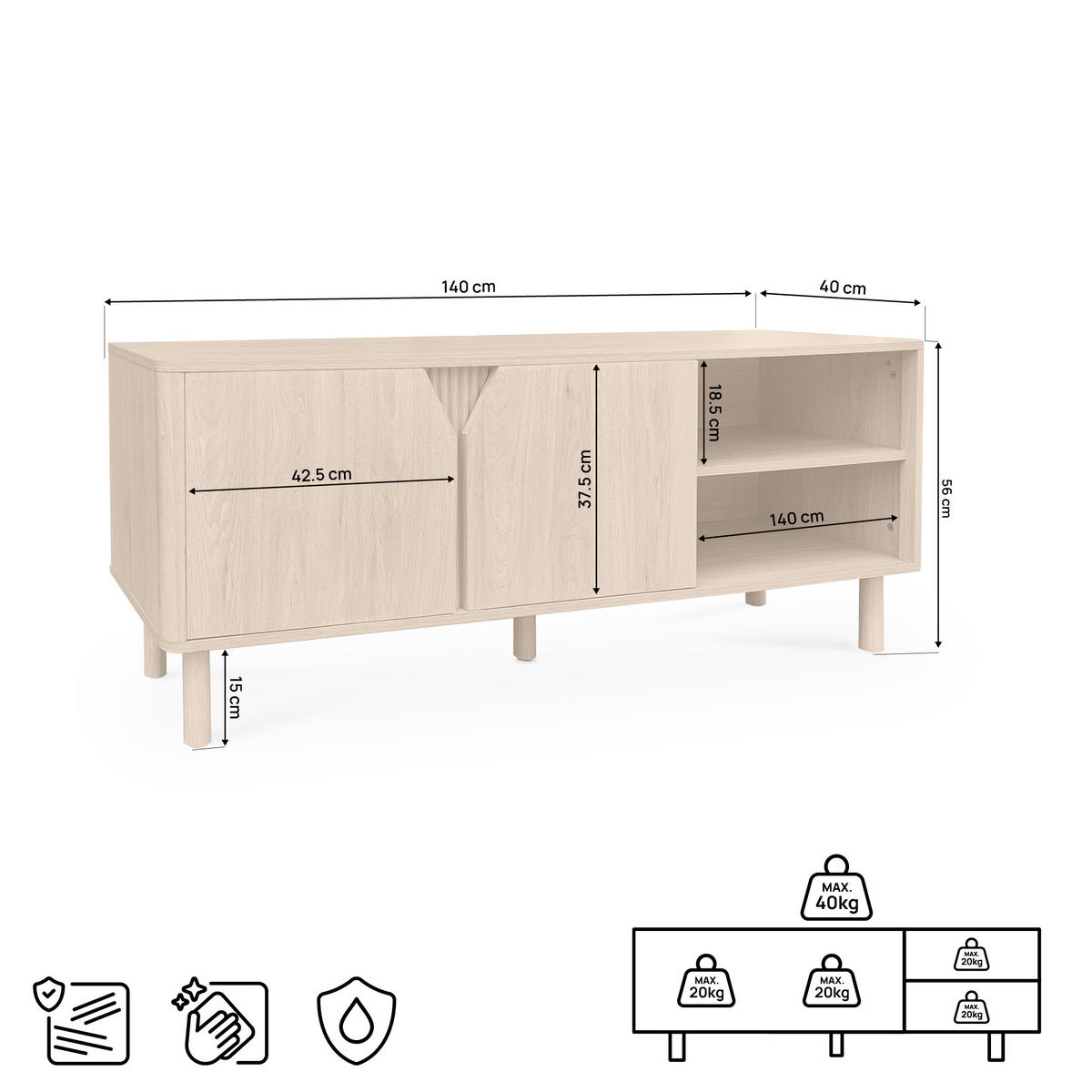 TV-MÖBEL Skandinavisches, 140 cm, Eichenoptik - SOAN - Eichefarben, Holzwerkstoff (140/56/40cm) - Sicaan