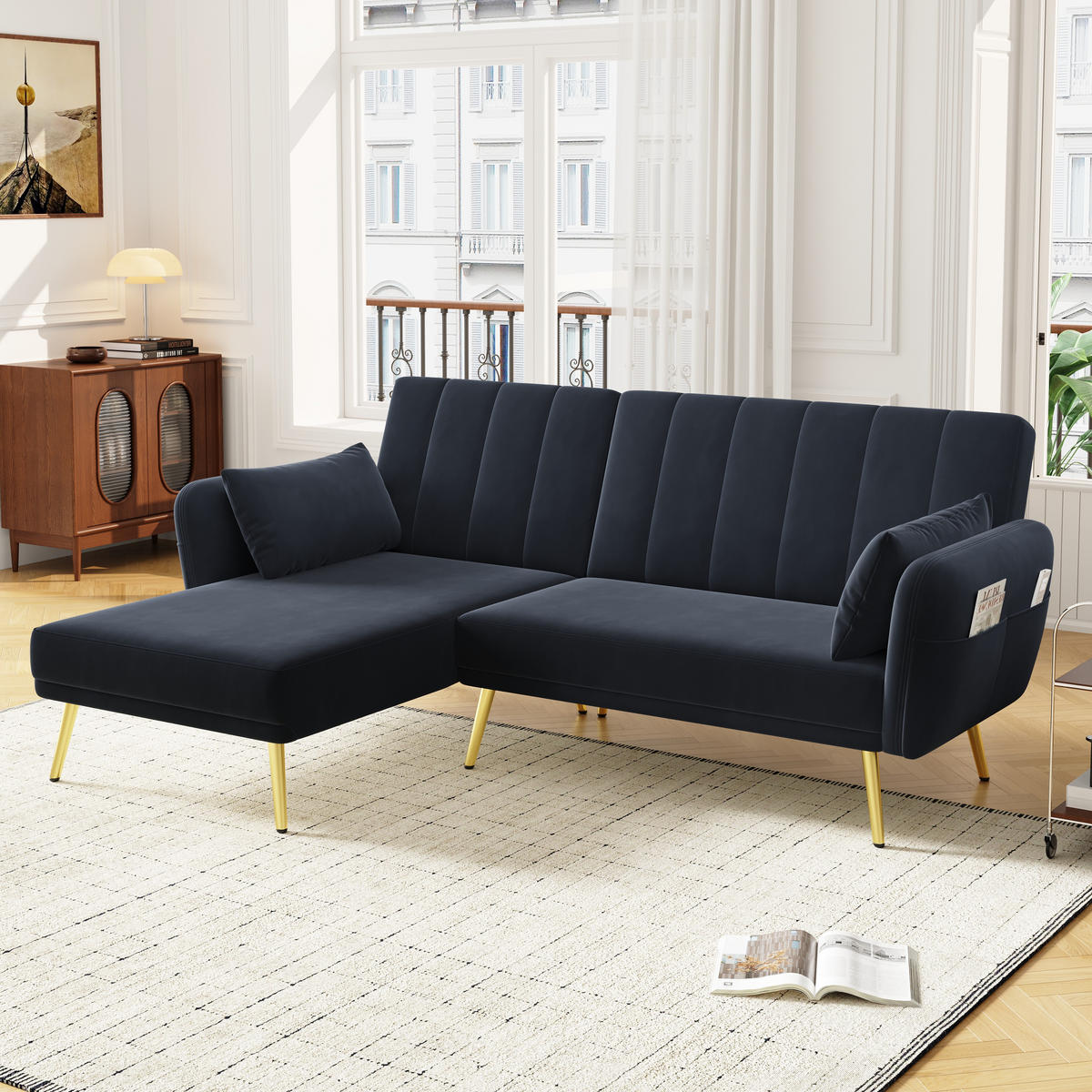 SCHLAFSOFA L-Form mit Zusatzecke und Schlaffunktion - Schwarz, Textil (191.5/80/130cm)