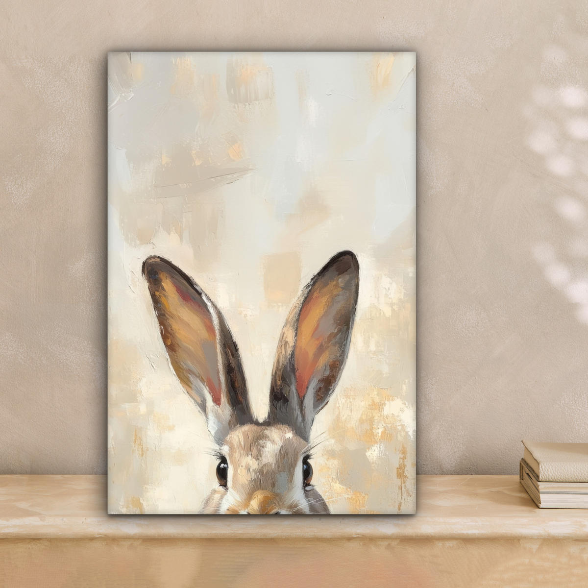 LEINWANDBILD Hase - Ohren - Braun Deko Wohnzimmer 20x30 cm - Beige, Textil (20/30cm) - MuchoWow