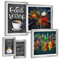 BILDER SET 5er Set - 50x50 cm & 20x30 cm & 40x60 cm Silberner Rahmen - Gewürze, Kaffee, Tasse, Kräuter - Silberfarben, Kunststoff (40/60cm) - TULUP