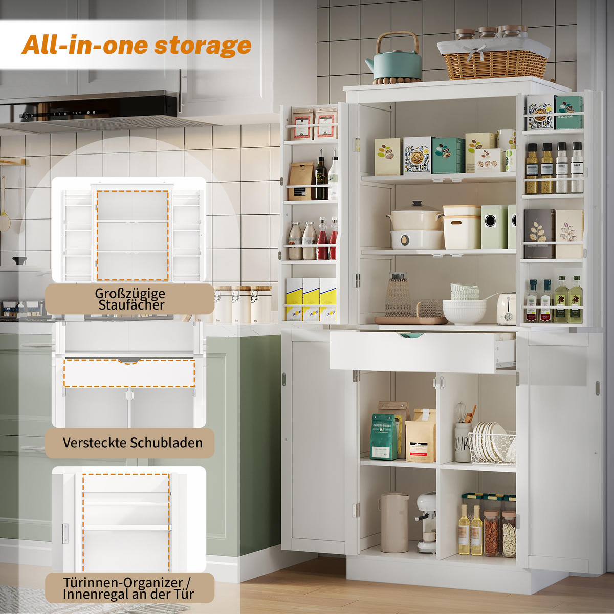 BUFFETSCHRANK Weiß 75/40/182 cm - Weiß, Holz (75/180/40cm) - PANGIVO