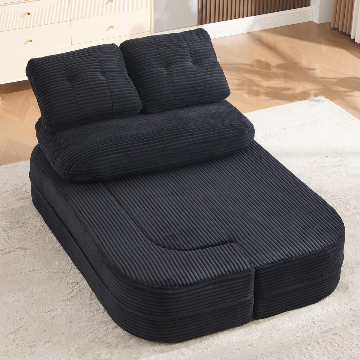 SOFA it Liegefunktion aus Cord mit verstellbaren Armlehnen und Getränkehaltern in Schwarz - Schwarz, Textil (165/61/97cm) - EVRYAE