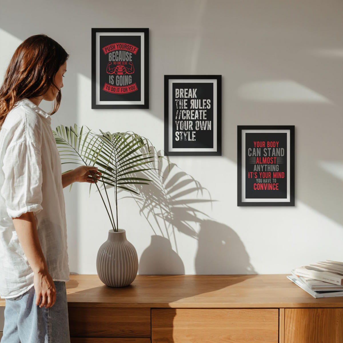 WANDBILDER 3er-Set - 20x30 cm Schwarzer Rahmen - Motivation, Training, Selbstentwicklung - Schwarz, Kunststoff (20/30cm) - ArtPrintCave
