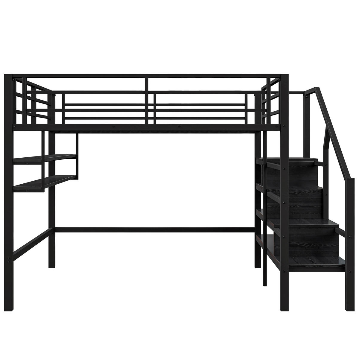 HOCHBETT 140x200cm Schwarz Einlegeböden Stauraumleiter Geländer - Schwarz, Metall (140/200cm) - FLIEKS
