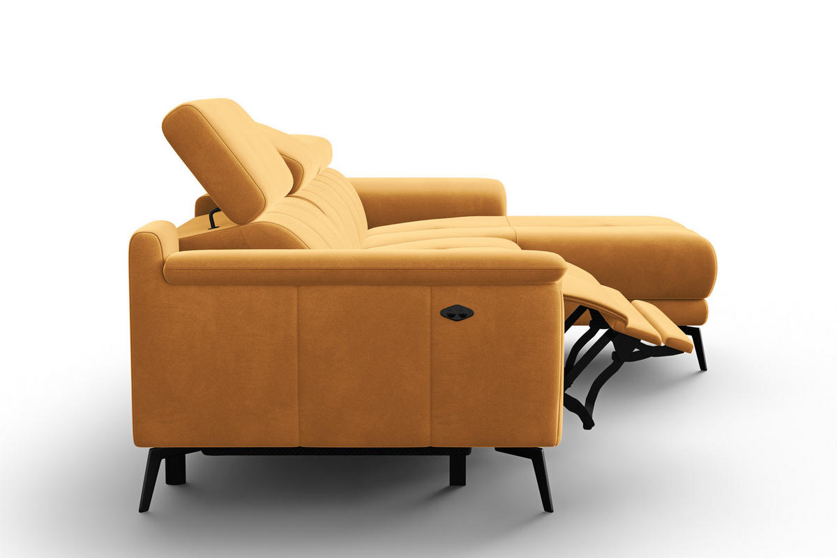 ECKSOFA FIERO 4-Sitzer RECHTS, Gelber Veloursstoff - Gelb/Schwarz, Holz/Textil (288/170cm) - Courtois Laville