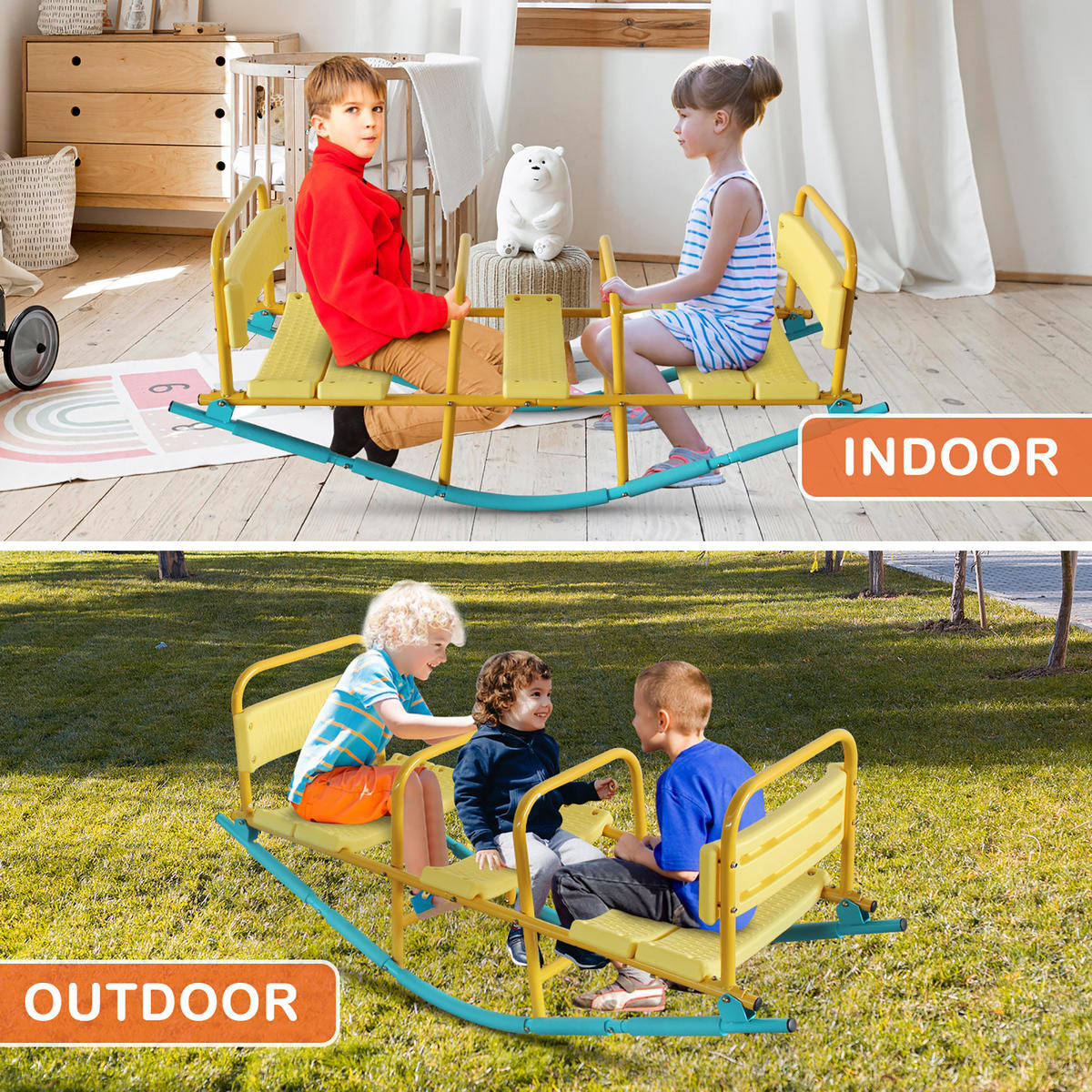 KINDERWIPPE 3-Sitzer Spielgerät Outdoor/Indoor - Blau, Metall (132/52cm)