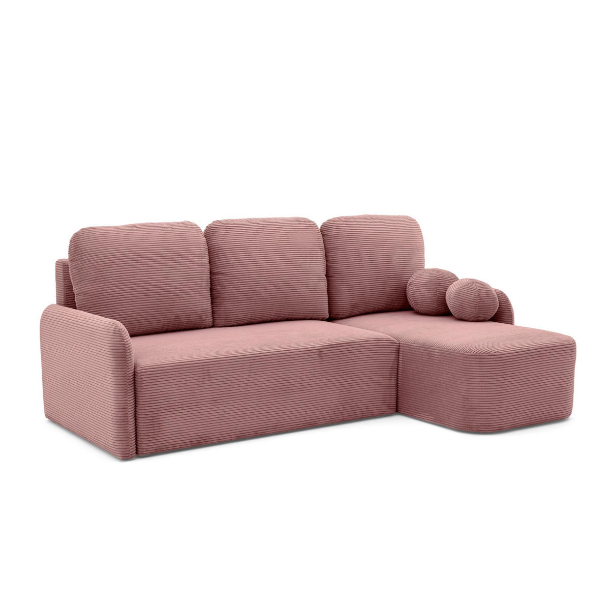 ECKSOFA CASPER L Rechts mit Schlaffunktion 132x198 Cord Rosa - Pink/Schwarz, Holz/Kunststoff (145/217cm) - NACANAPA