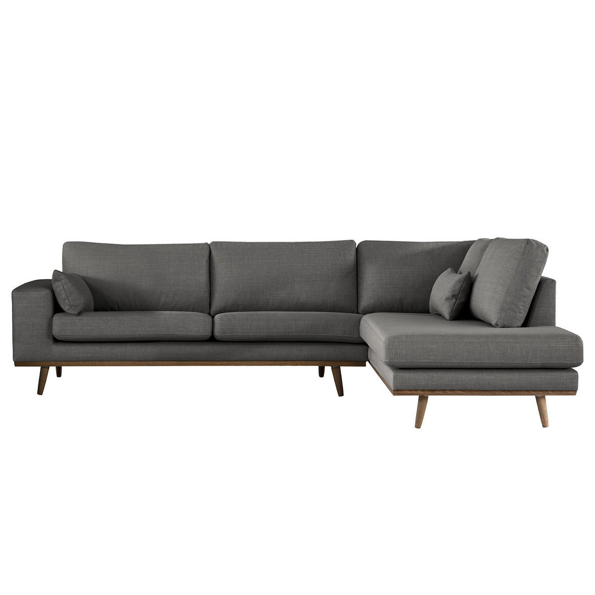 ECKSOFA mit Ottomane - Eichefarben/Dunkelgrau, Eichenholz/Textil (287/219cm) - home24