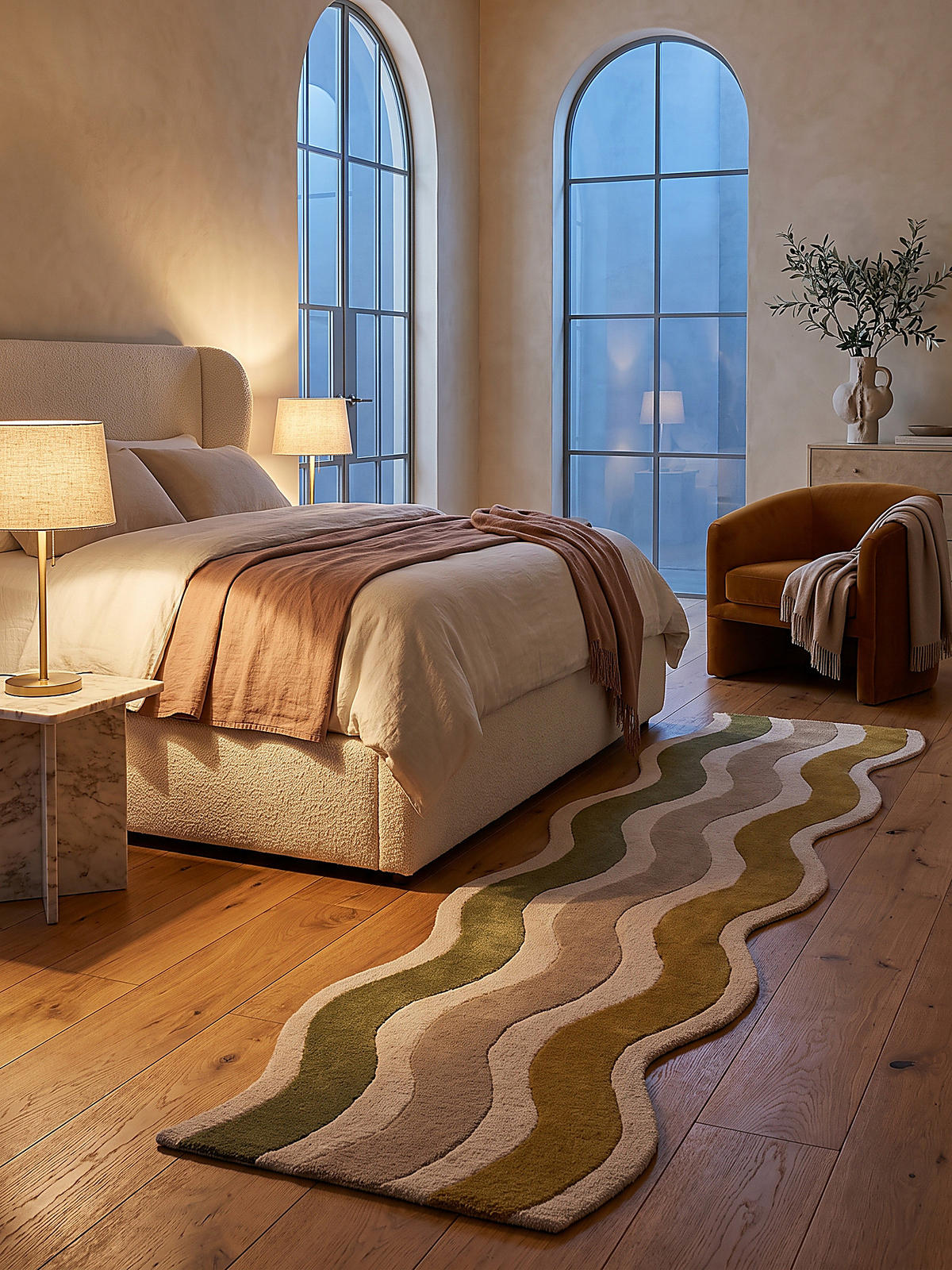 LÄUFER handgetuftet MONNOW, in Erdtöne-Grün, Wellenstreifen, 80 x 300 cm - Grün, Textil (80/300cm) - KADIMA DESIGN