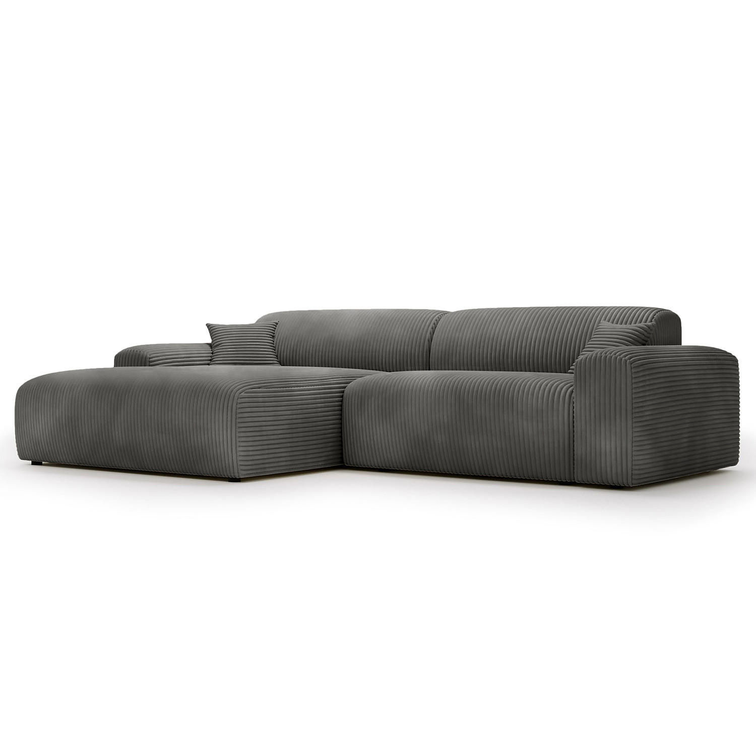 ECKSOFA mit Longchair - Cord - Schwarz/Grau, Kunststoff/Textil (284/178cm) - home24