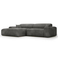 ECKSOFA mit Longchair - Cord - Schwarz/Grau, Kunststoff/Textil (284/178cm) - home24