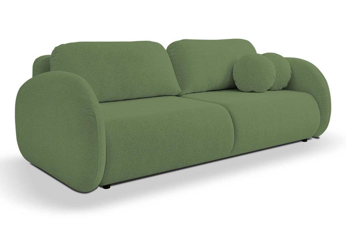SOFA LOOP Schlaffunktion & Bettkasten PUR-Schaum Schwarze Kunststofffüße skandinavischer Stil lose Rückenkissen freistehend 234x112x86 cm Green - Grün, Holz/Textil (234/86/112cm) - DomoHome