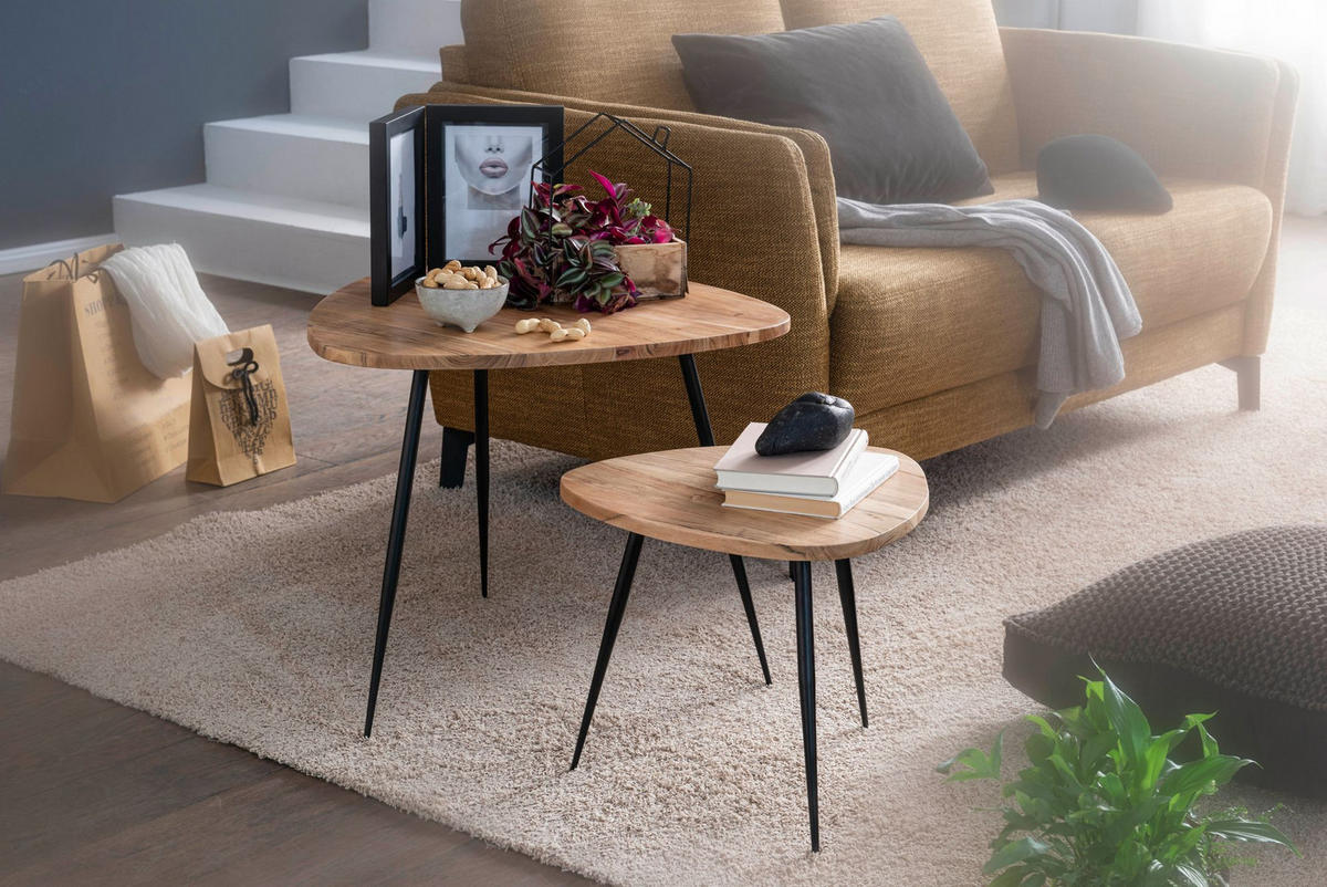 BEISTELLTISCH Set – Holz Metall Braun Schwarz 60x51x60 cm 42x37x42 cm - Beige/Schwarz, Holz/Metall (60/60/51cm) - KADIMA DESIGN