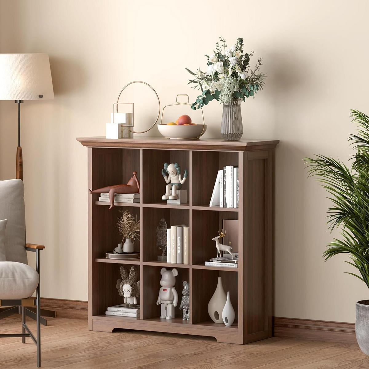 BÜCHERREGAL mit Sockel Walnuss 9 Fächer 99 x 98 cm - Braun, Holzwerkstoff (98/99/34cm)