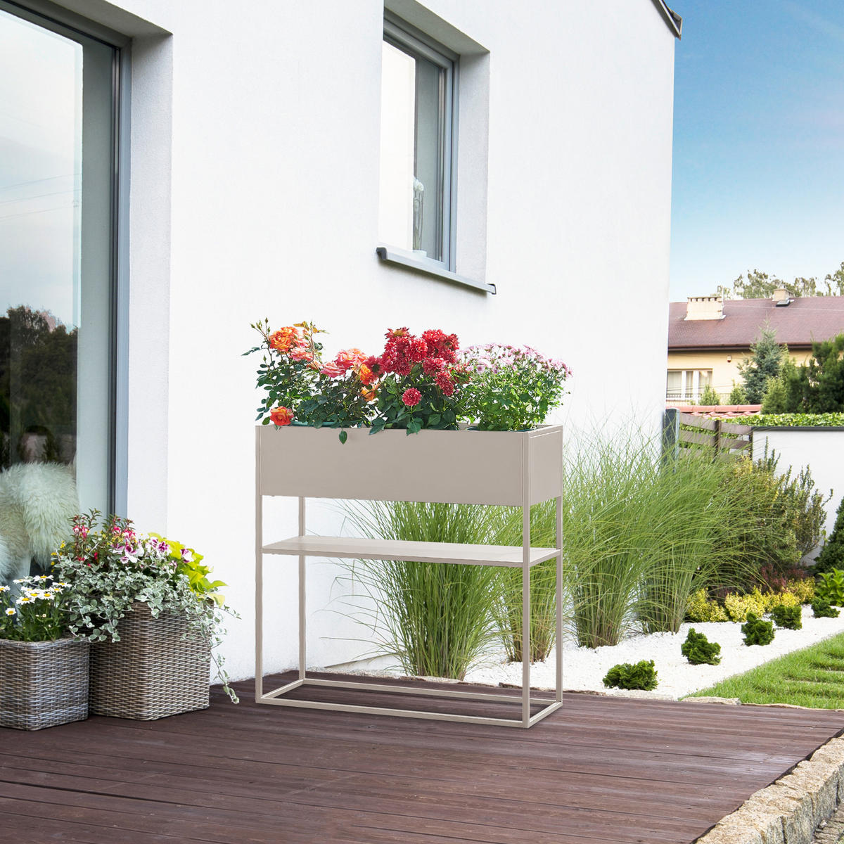 BLUMENSTÄNDER Joensuu - Hellgrau, Metall (80/80/25cm) - [en.casa]