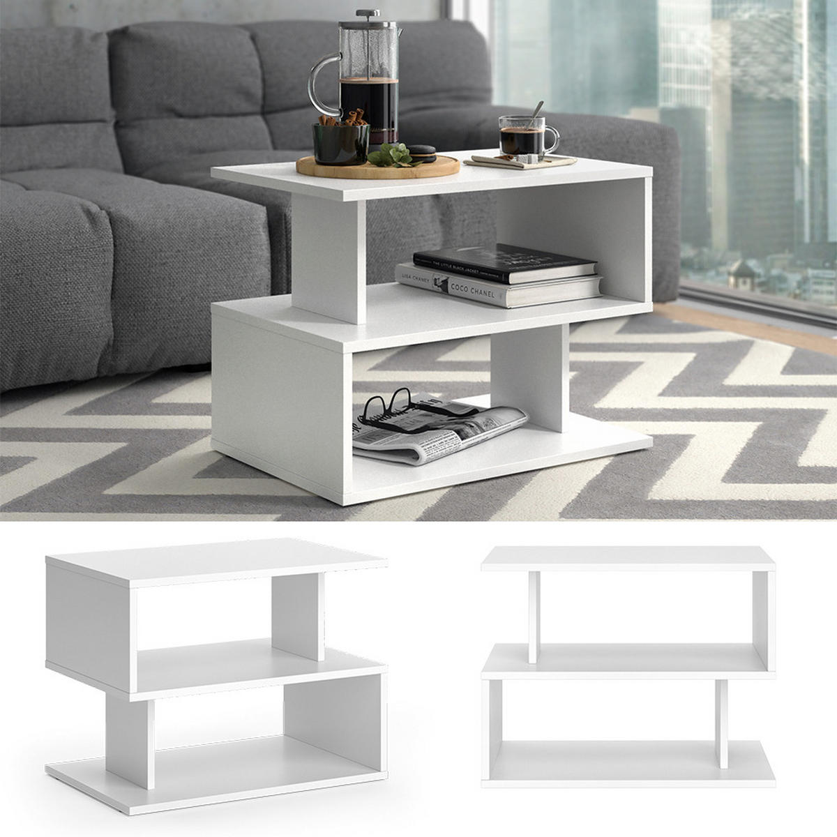 COUCHTISCH Shelby Weiß 59 x 39 cm - Weiß, Holzwerkstoff (39/59/45.4cm) - Vicco