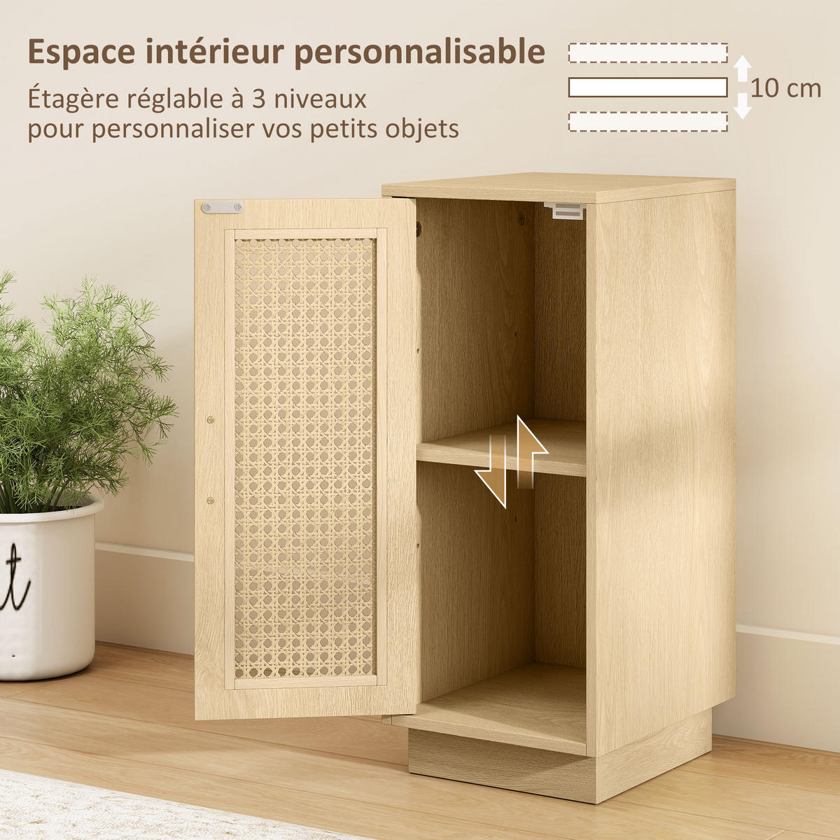 NACHTSCHRANK DE-12977 verstellbares Regal und geflochtene Tür Naturholz - Naturfarben, Holzwerkstoff (25/60/30cm) - ComfortXL